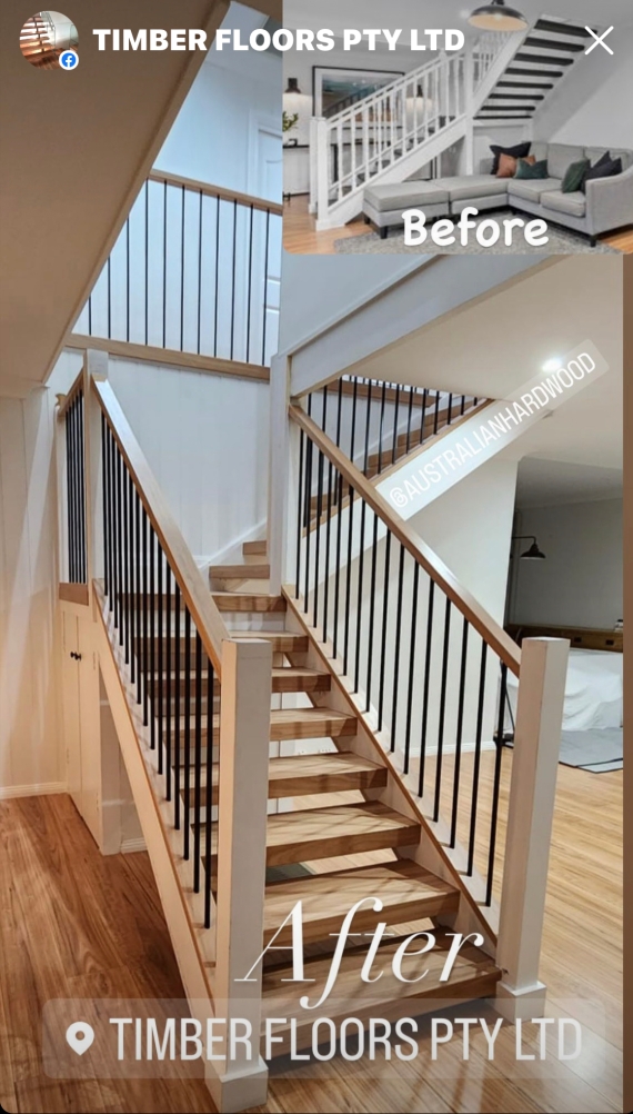Before and after pic of a staircase makeover